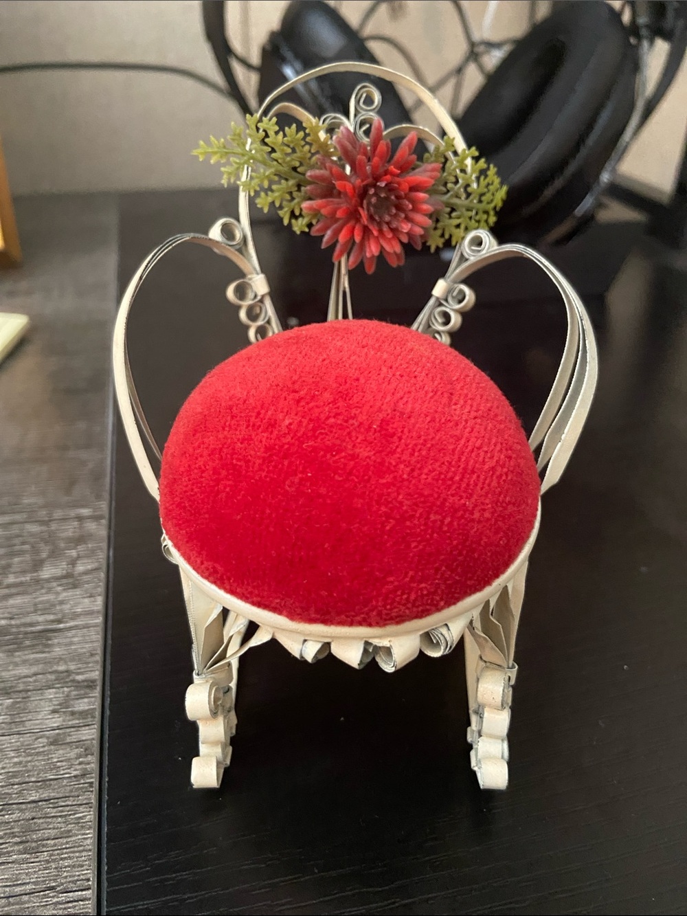 Decorative Red Velvet Pin Cushion Chair - Home Accent